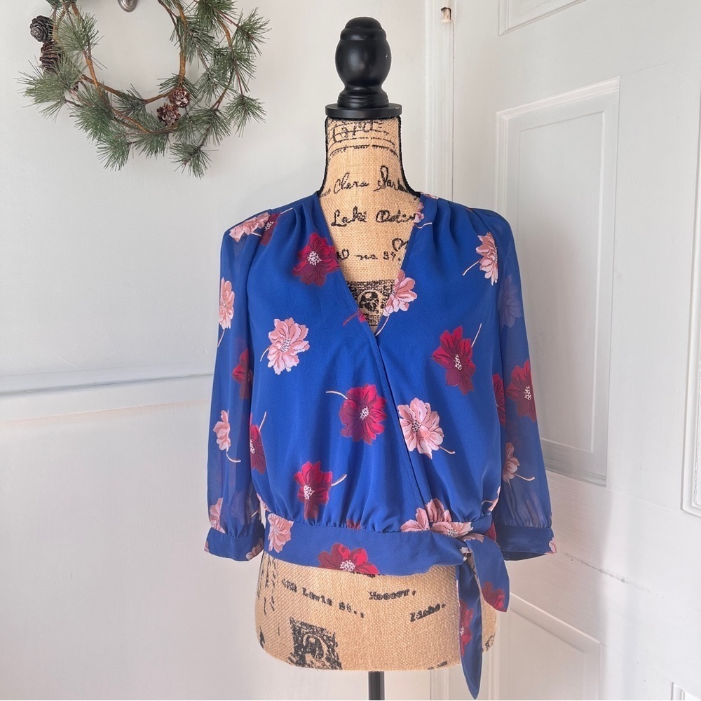 Madewell Effie Blue Floral Woven Wrap Top
